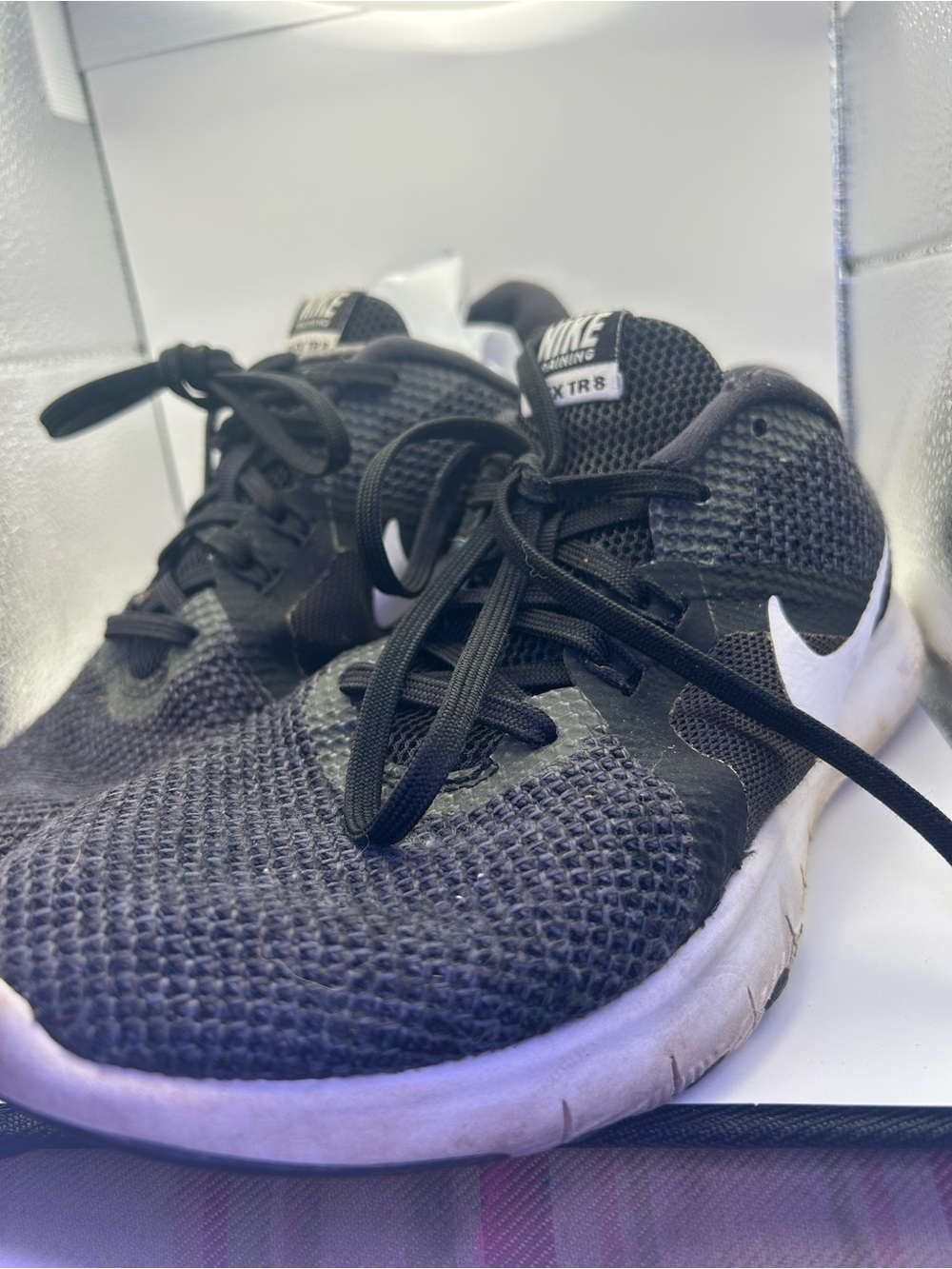 Nike Black and White Kids' Mesh Training Sneakers - Picture 7 of 8